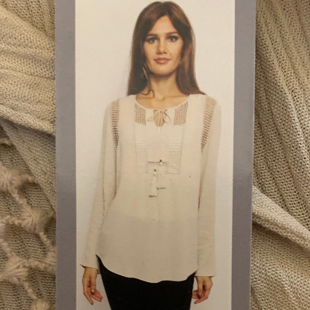 NWT Joseph A boho blouse crochet lace crinkle top